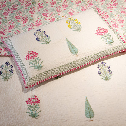Gardenia Hand Block Printed & Quilted Bedcover