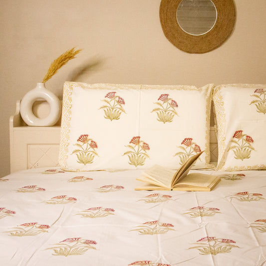 Azalea Bloom Hand Block Printed Bed Sheets