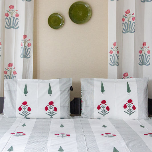 Gardenia Glow Hand Block Printed Bed Sheet