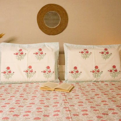 Dahlia Pink Hand Block Printed Bed Sheets