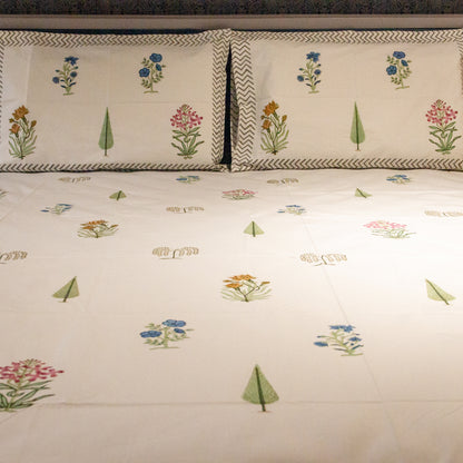 Evergreen Hand Block Printed Bed Sheets