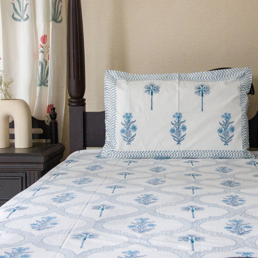 Bluebell Bliss Hand Block Printed Bed Sheet