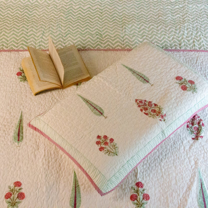 Blossom Delight Hand block Printed & Quilted Bedcover