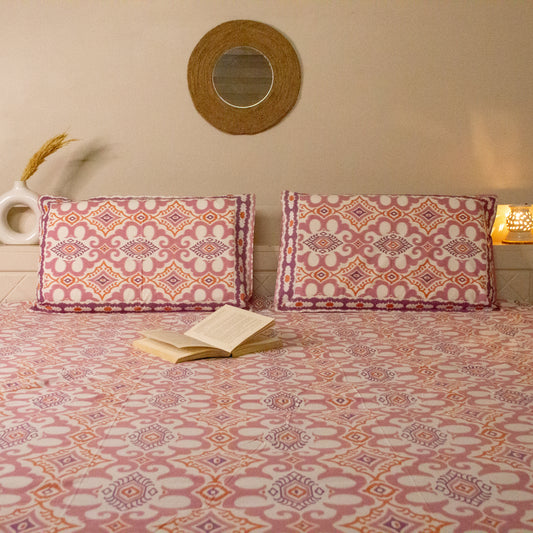 Ikkat Pink Printed Bed Sheets