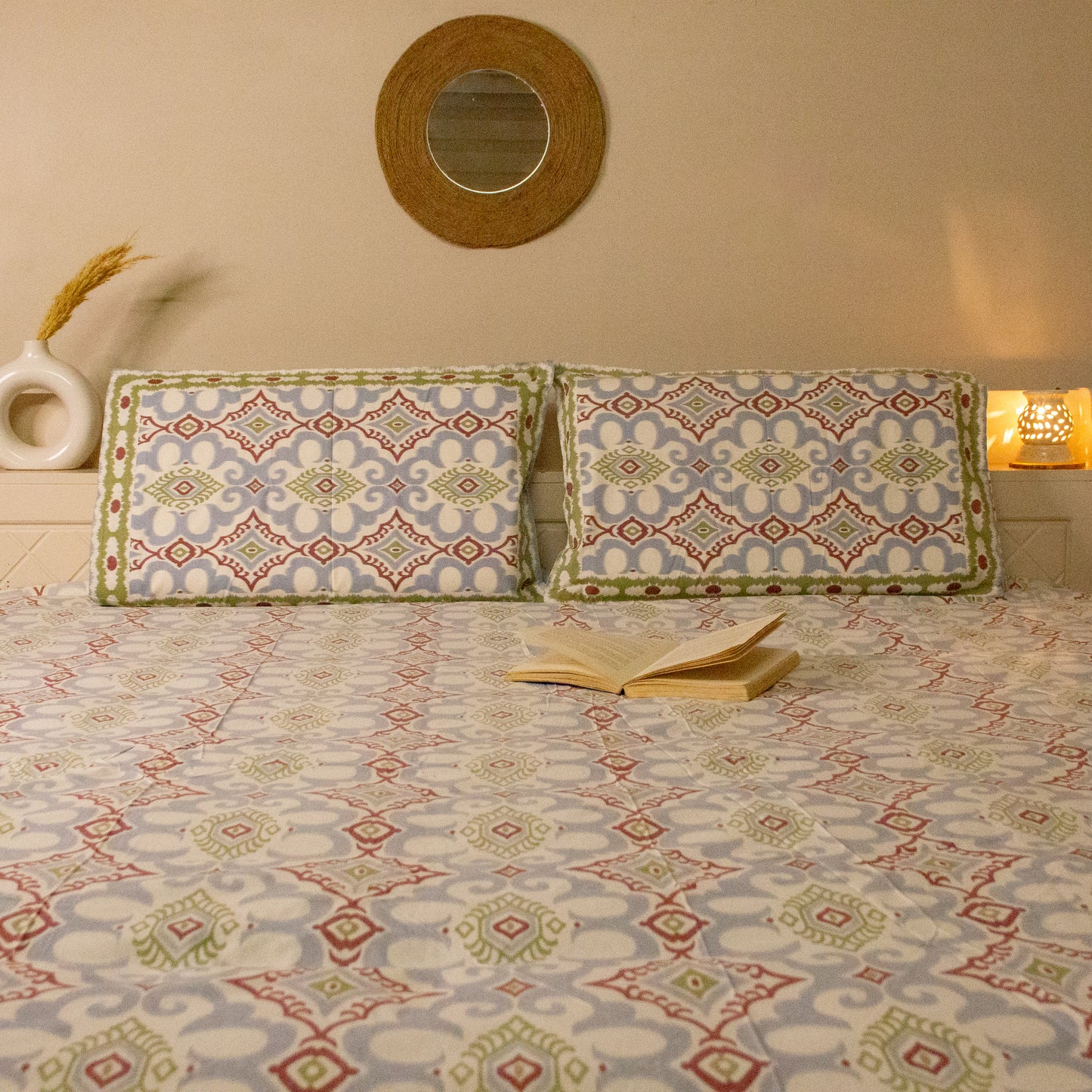 Ikkat White Printed Bed Sheets