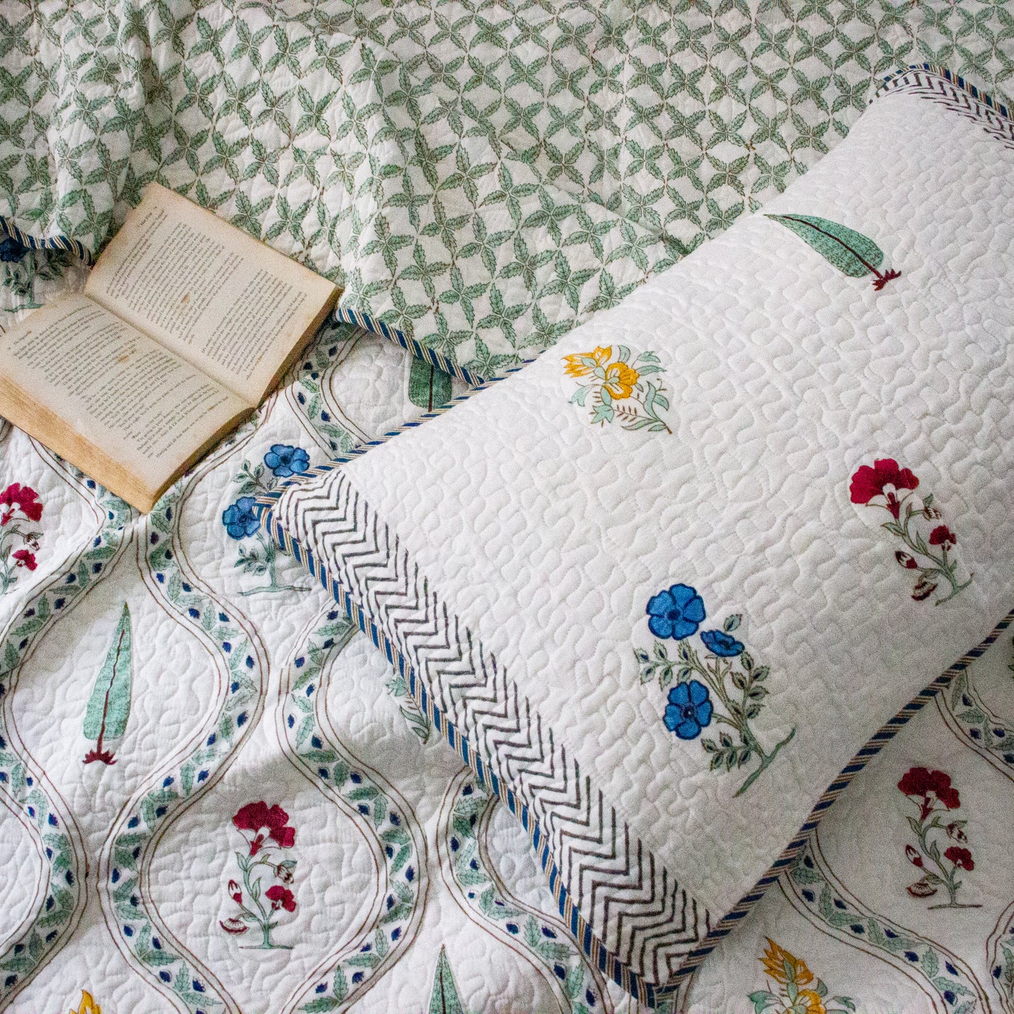 Orchid Jaal Hand Block Printed Quilted Bed Covers