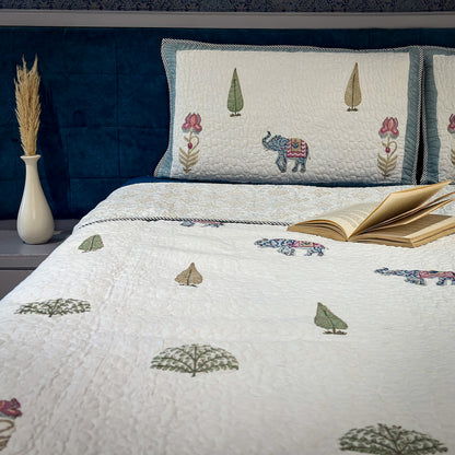 Meadow Whispers Hand Block Printed Quilted Bed Covers