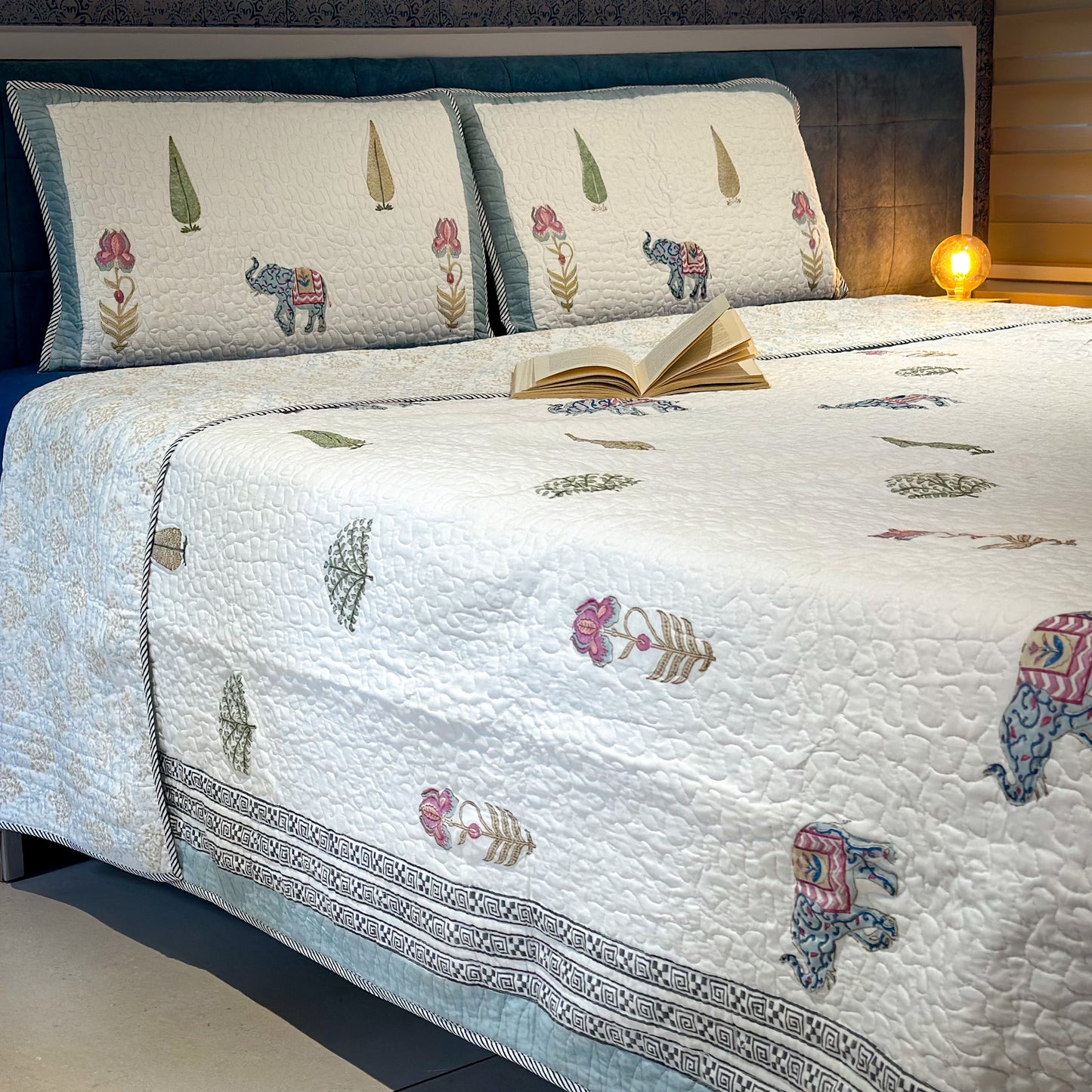 Meadow Whispers Hand Block Printed Quilted Bed Covers