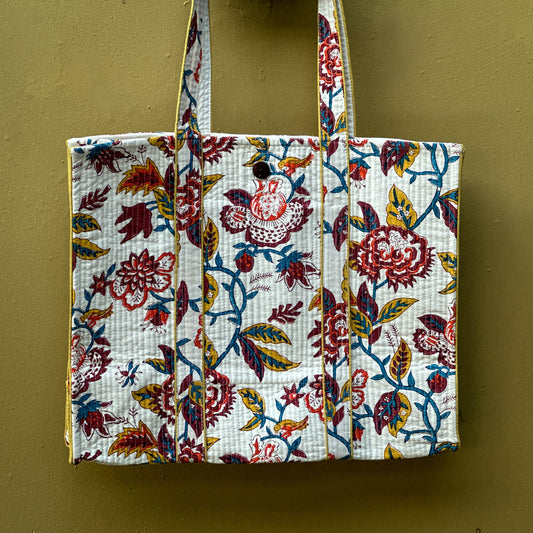 White Lilly - Hand block Printed Tote Bag