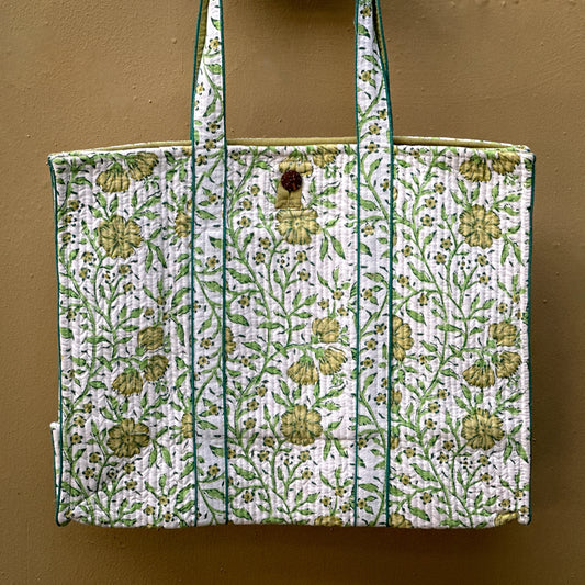 Green Flora - Hand block Printed Tote Bag