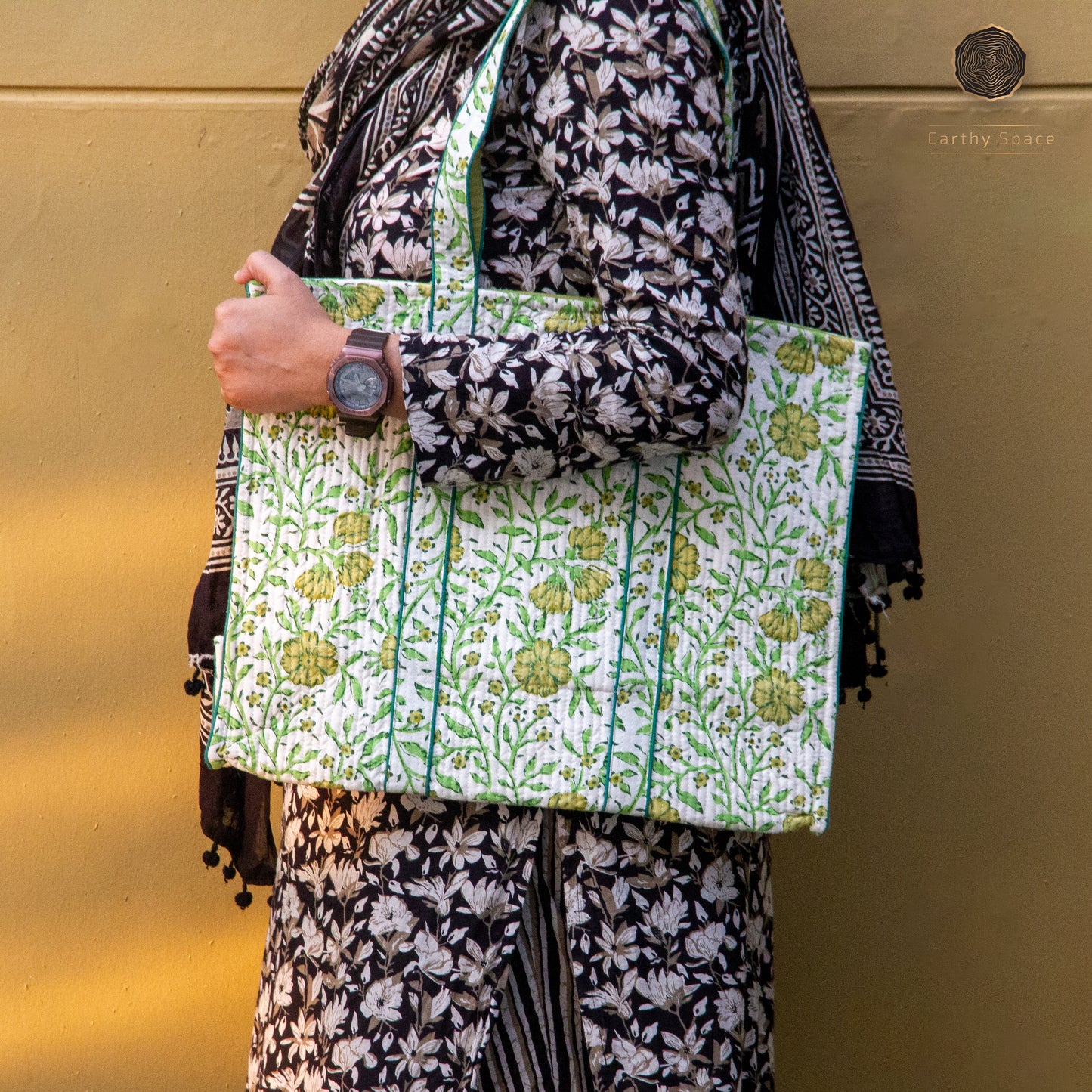 Green Flora - Hand block Printed Tote Bag