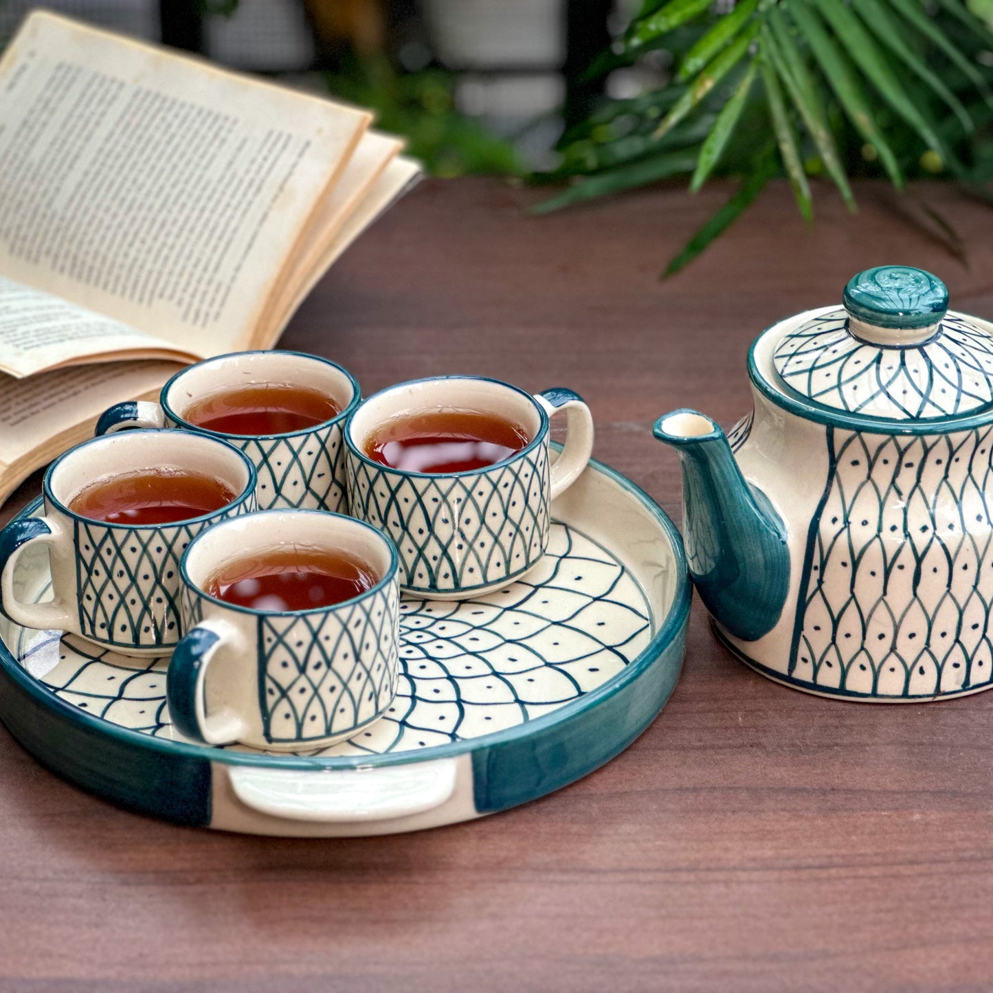 Green Mandala Tea Cup Set