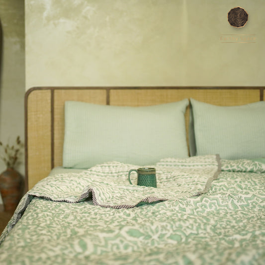 Reversible Quilt - Zen Green Geometry