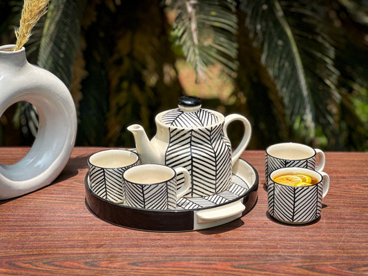Black String Ceramic Tea Cup Set