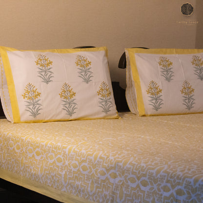 TULA - Morning Yellow - Hand Block Printed BedSheet