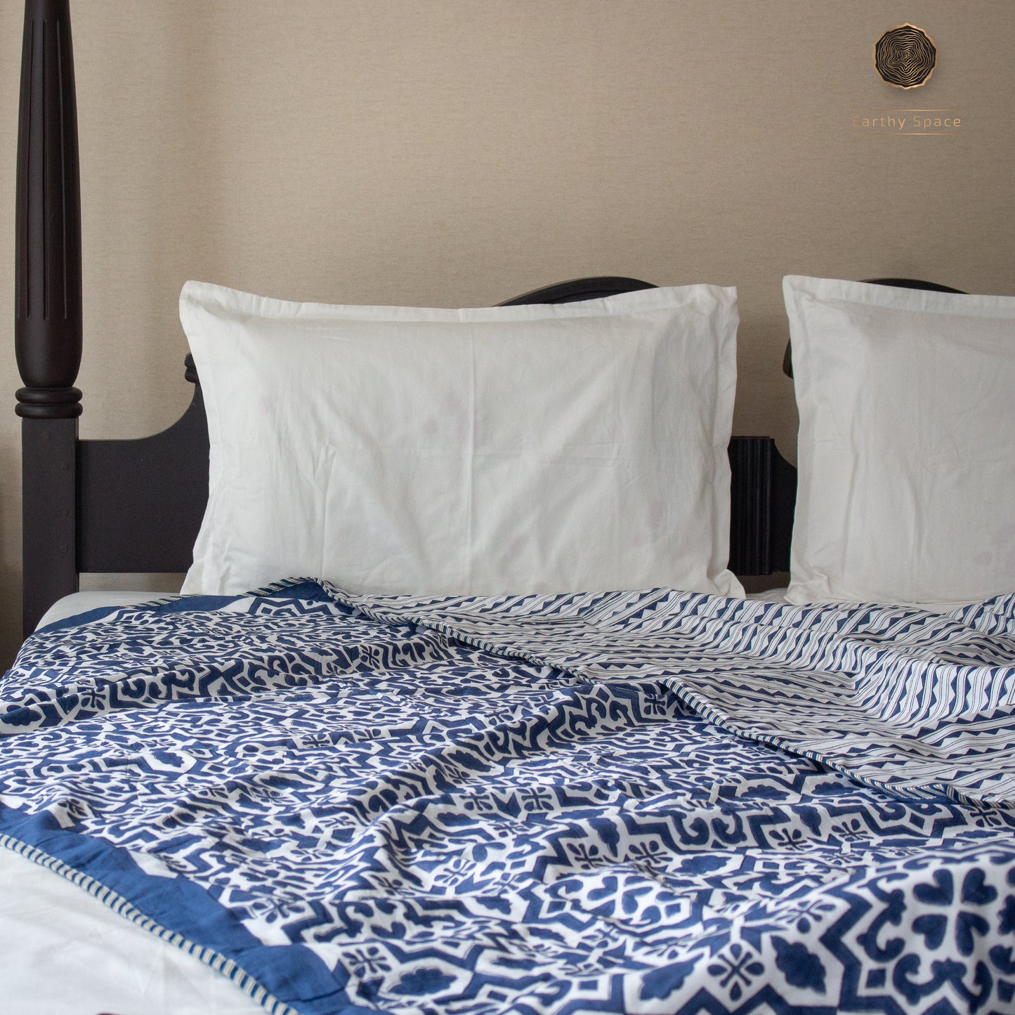 Zen Blue Hand Block Printed Reversible Dohar