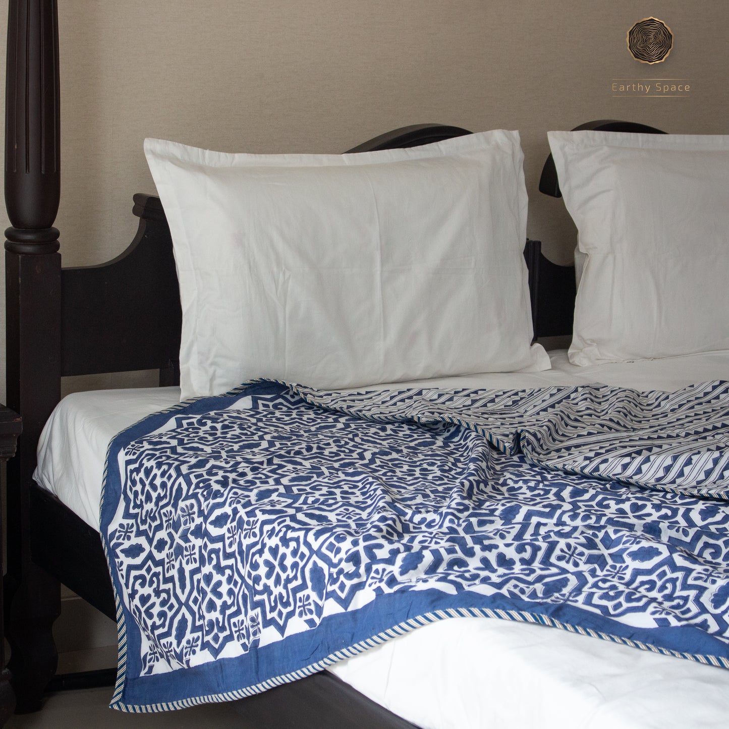 Zen Blue Hand Block Printed Reversible Dohar