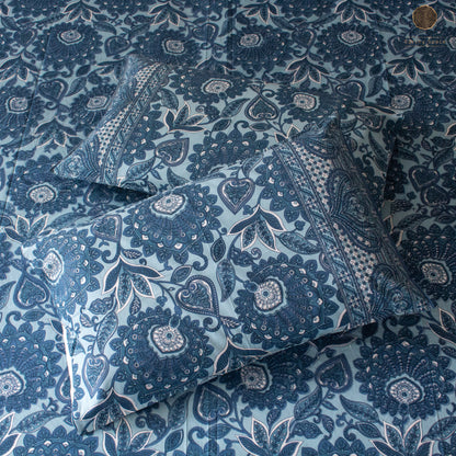 Navy Blue Flora - Bedsheet 108" by 108"