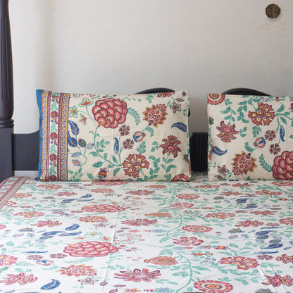 Beige Flora - Bedsheet 108" by 108"
