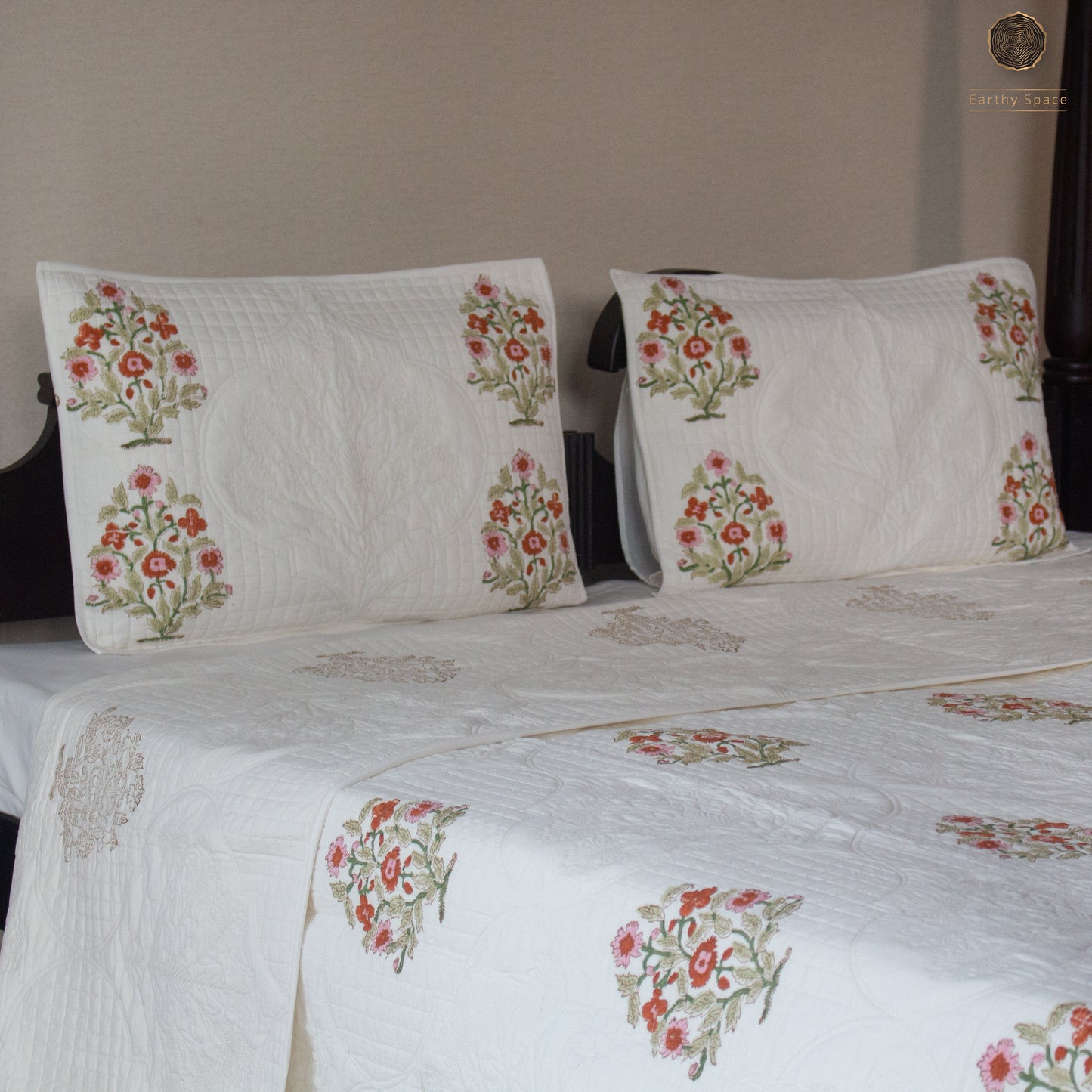 Ivory Flora - Premium Quilted Bedspread