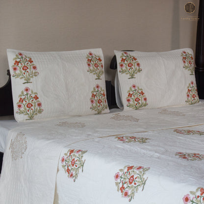 Ivory Flora - Premium Quilted Bedspread