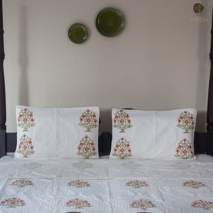 Ivory Flora - Premium Quilted Bedspread