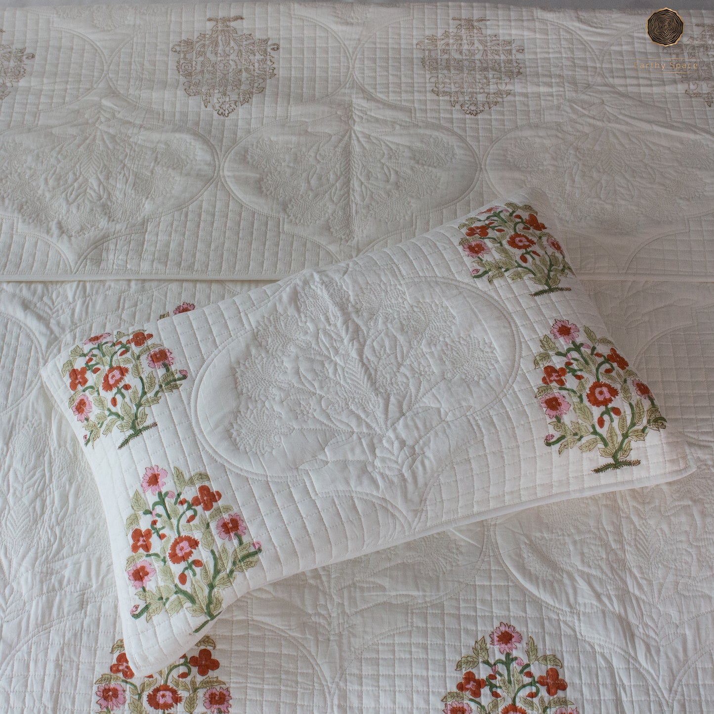 Ivory Flora - Premium Quilted Bedspread