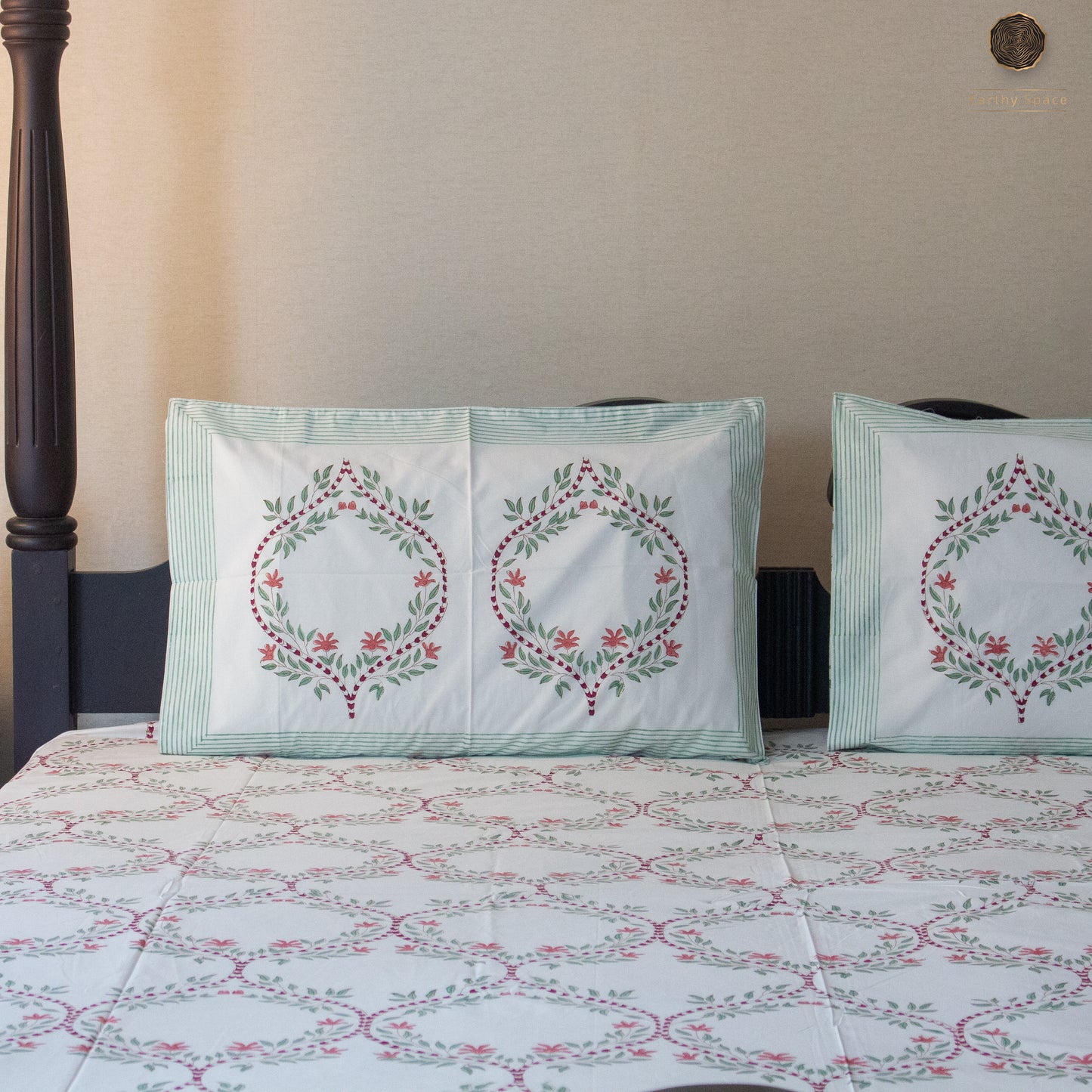 Orchid Jaal Handblock Printed Bedsheet