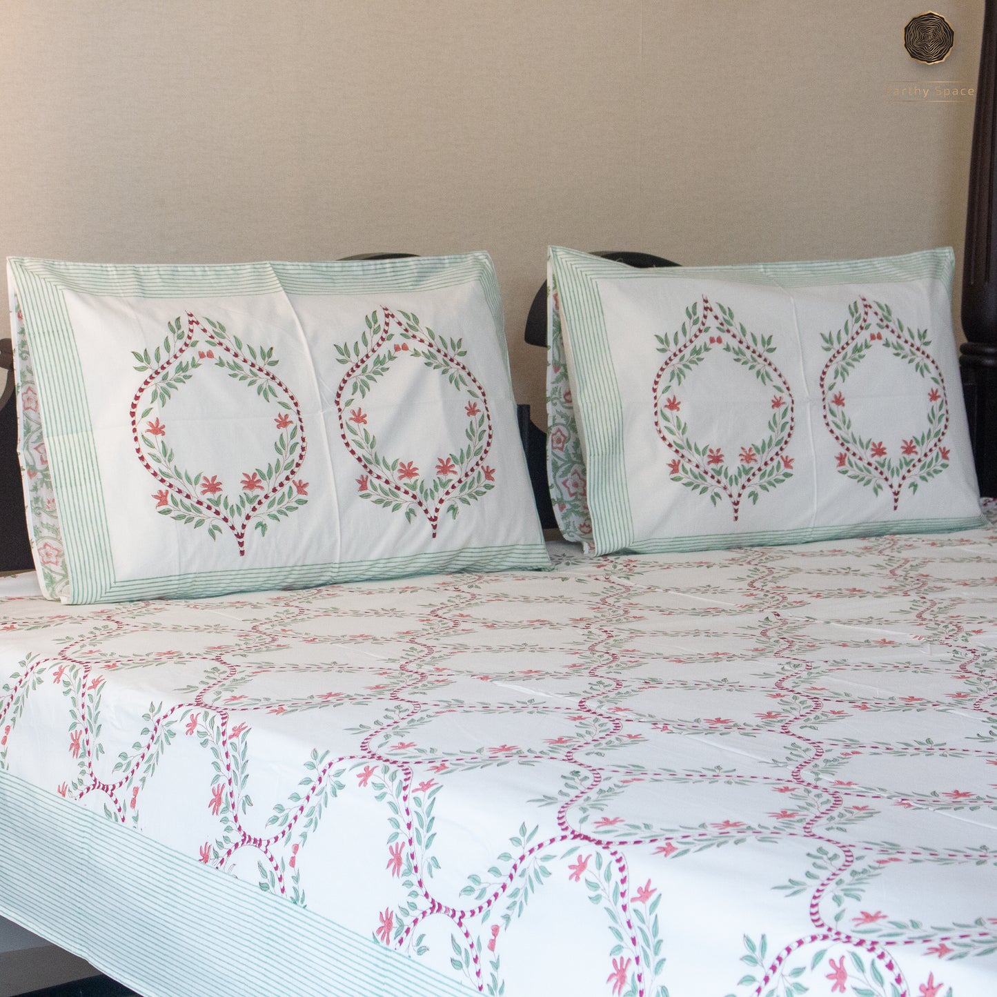 Orchid Jaal Handblock Printed Bedsheet