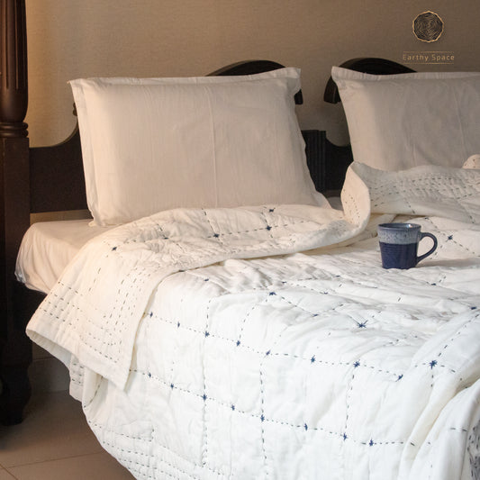 Kantha Quilt - Squares - Blue