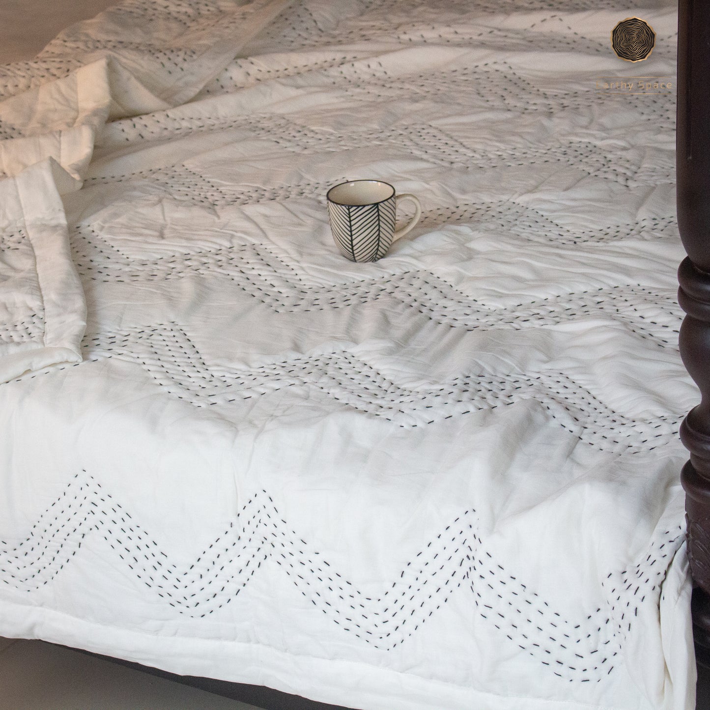 Kantha Quilt - ZigZag Geometry- Black