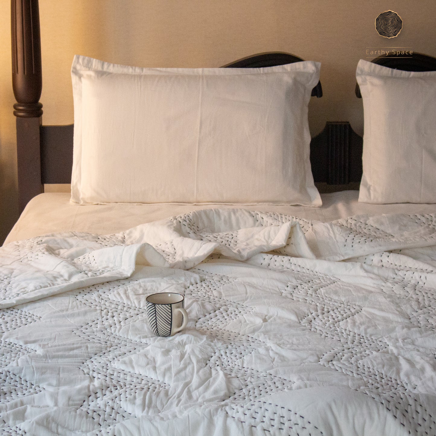 Kantha Quilt - ZigZag Geometry- Black