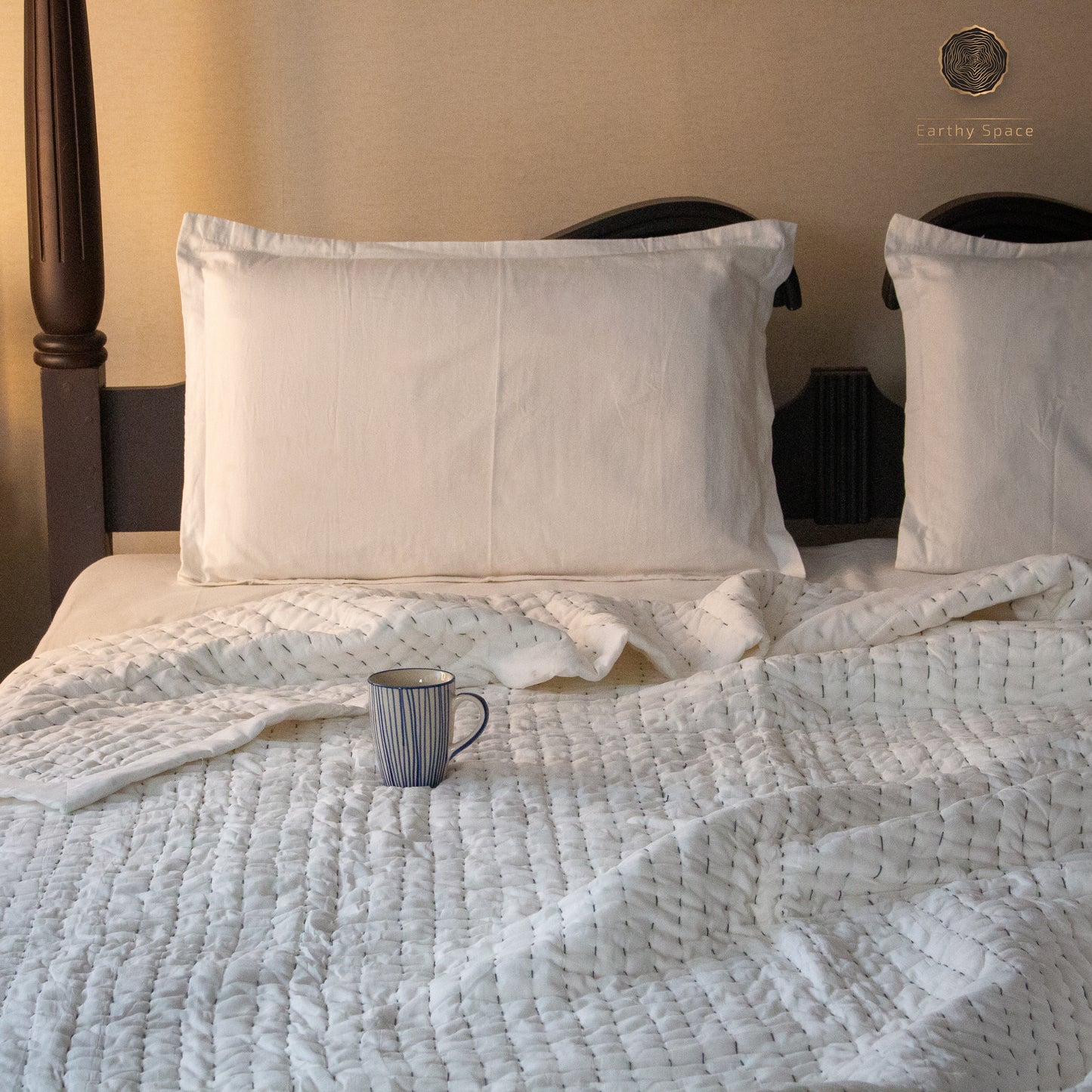 Kantha Quilt - Lines - Black