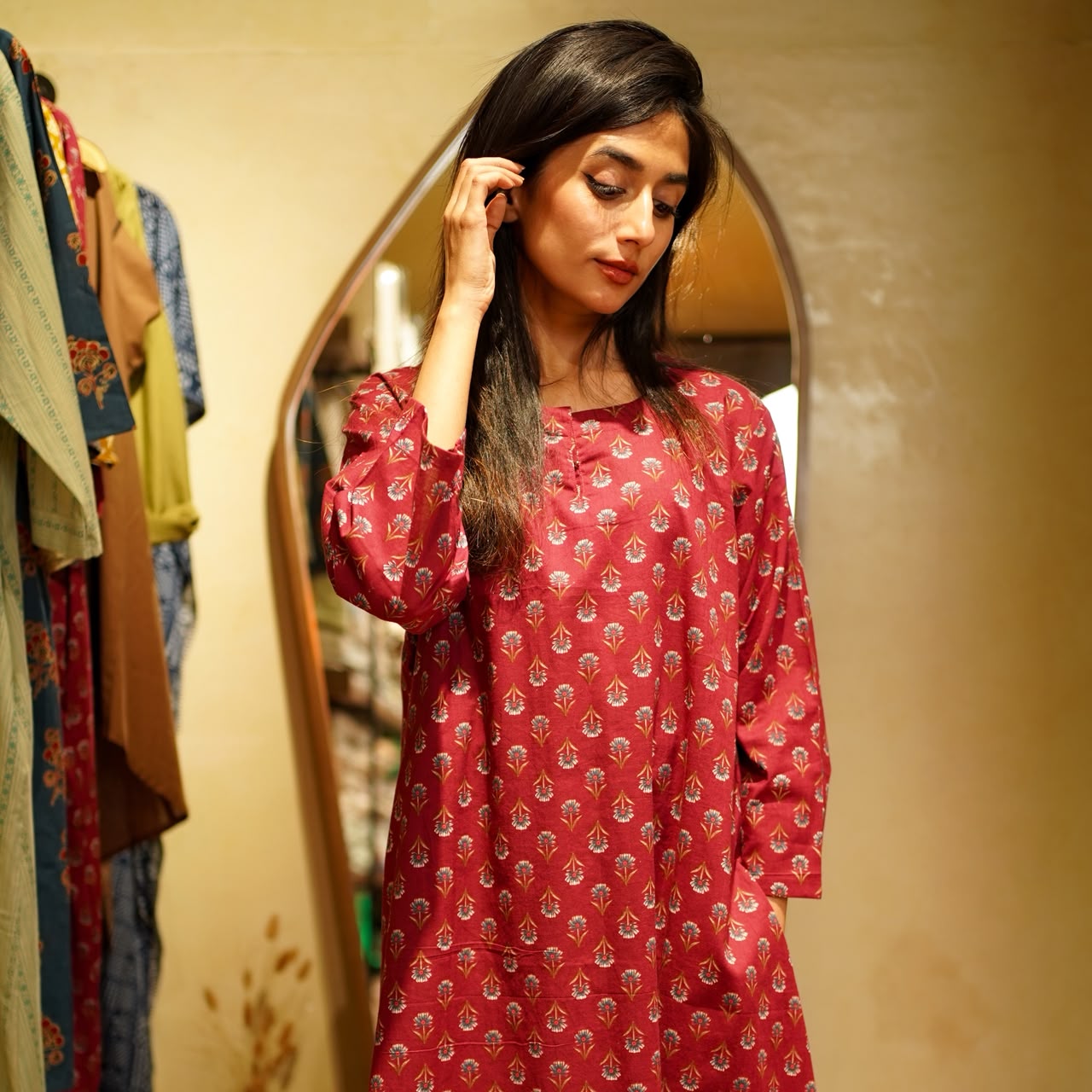 Long shirt - Red flora