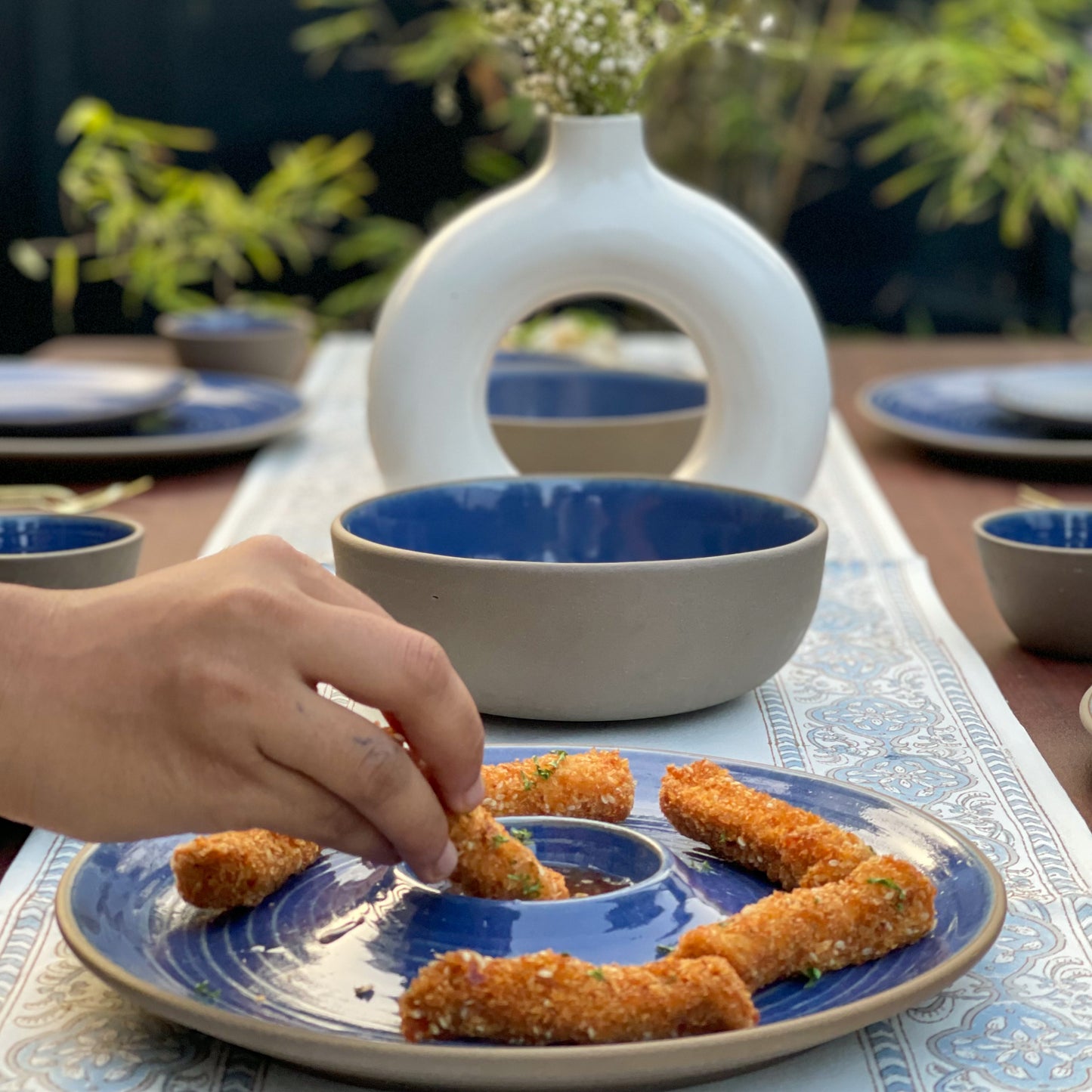 Rustic Blue Ceramic Dinner Set